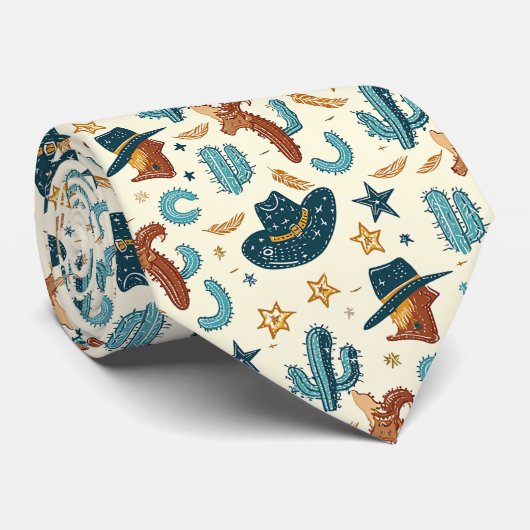 Cool betegeld cowboypatroon Western Stropdas (Opgerold)