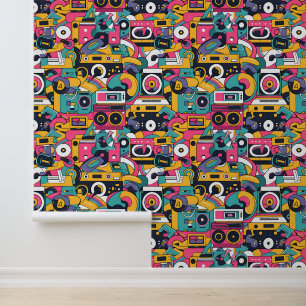 Cool betegelde tachtiger muziek patroon behang