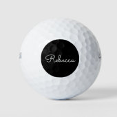 Cool bewerkbaar wit retro-modern script op zwart golfballen (Voorkant)