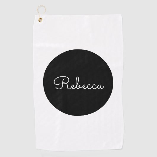 Cool bewerkbaar wit script retro-modern design golfhanddoek (Voorkant)