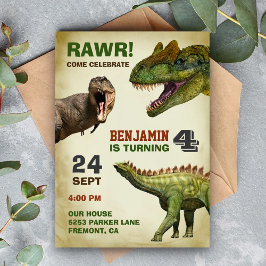 Cool Big Dinosaur Kids Birthday Party Invitation Kaart