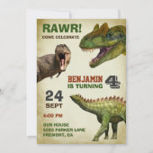 Cool Big Dinosaur Kids Birthday Party Invitation Kaart (Voorkant)