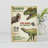 Cool Big Dinosaur Kids Birthday Party Invitation Kaart (Staand voorkant)