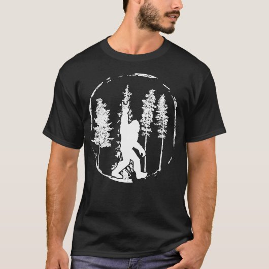 Cool Bigfoot in Forest Rock Roll Shirt Sasquatch B (Voorkant)