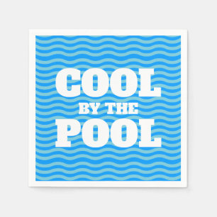 Cool bij het zwembad blauw water golvende lijn zom servet