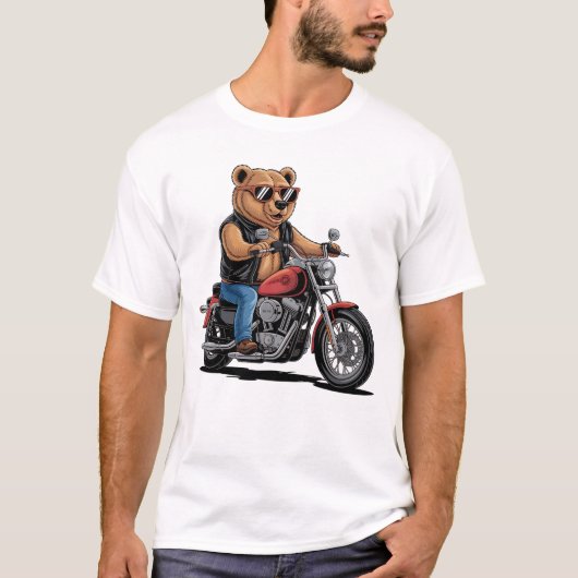 Cool Biker Bear on Bobber Motorcycle T-shirt (Voorkant)