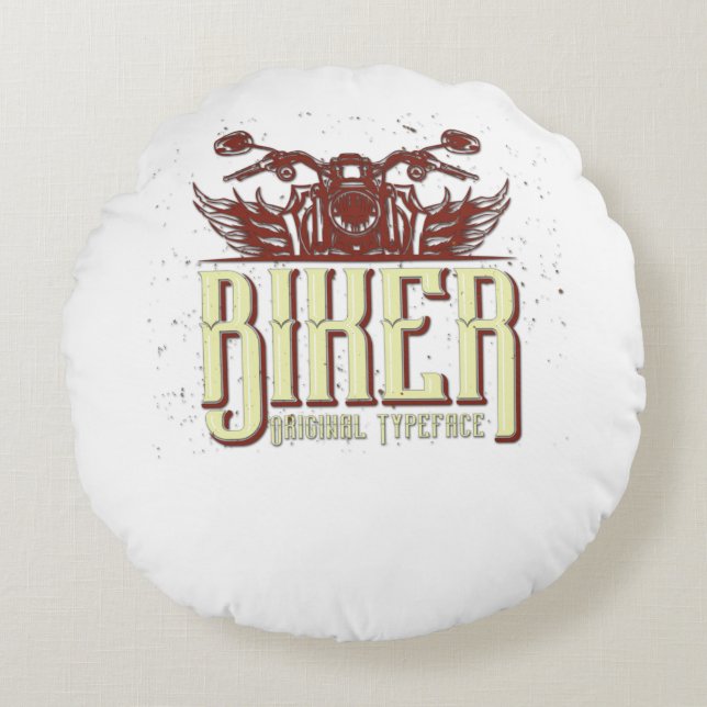 Cool Biker Design - Original Typeface Rond Kussen (Voorkant)