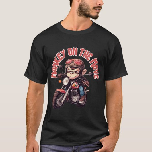 Cool Biker Monkey T-Shirt Monkey op een missie (Voorkant)