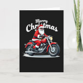 Cool Biker Santa Christmas Card Black Background Kaart (Voorkant)