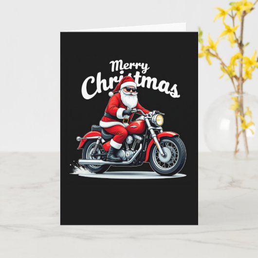 Cool Biker Santa Christmas Card Black Background Kaart (Gele Bloem)