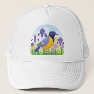 Cool Bird met Iris Flowers Graphic Trucker Pet