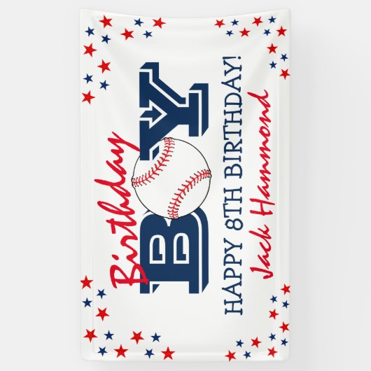 Cool 'Birthday Boy' Baseball Sport Happy Birthday Spandoek (Verticaal)