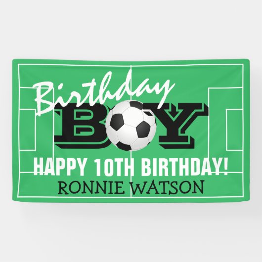 Cool Birthday Boy Football Soccer | Fijne verjaard Spandoek (Horizontaal)