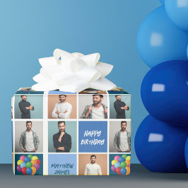 Cool Birthday Boy Mannen Photo Collage Personalize Cadeaupapier