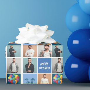 Cool Birthday Boy Mannen Photo Collage Personalize Cadeaupapier