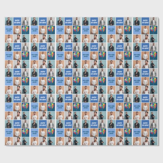 Cool Birthday Boy Mannen Photo Collage Personalize Cadeaupapier (Vlak)