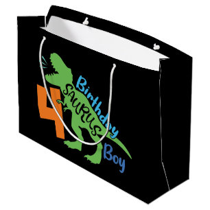 cool Birthday dinosaur 4th Large Gift Bag Groot Cadeauzakje