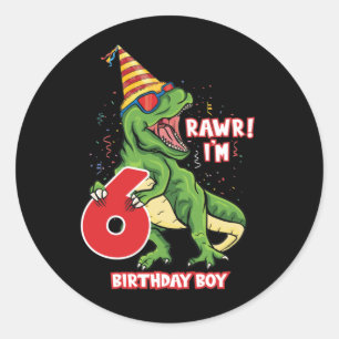 cool Birthday dinosaur jongens van zes jaar Ronde Sticker