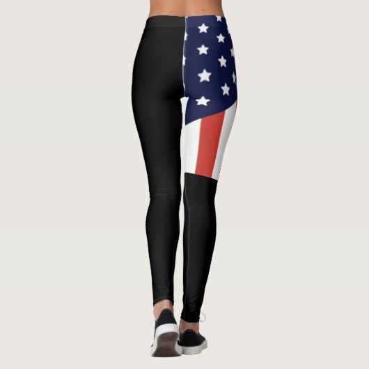Cool Black American Flag White Letters USA Womens Leggings (Achterkant)