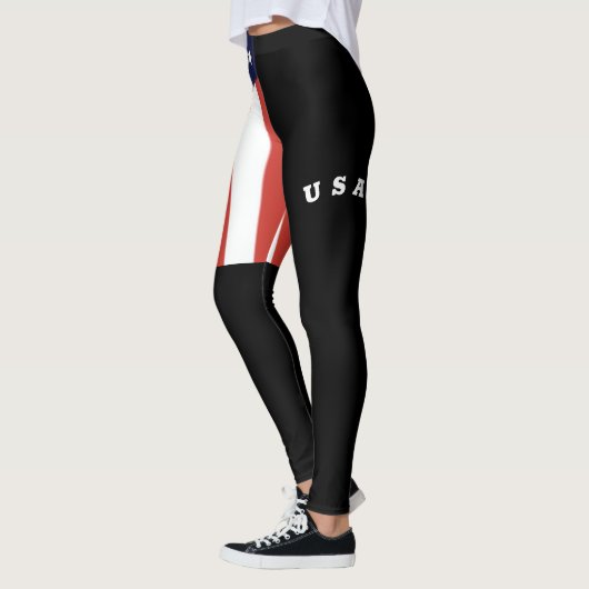 Cool Black American Flag White Letters USA Womens Leggings (Links)