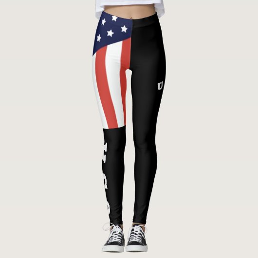Cool Black American Flag White Letters USA Womens Leggings (Voorkant)