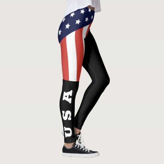 Cool Black American Flag White Letters USA Womens Leggings (Rechts)