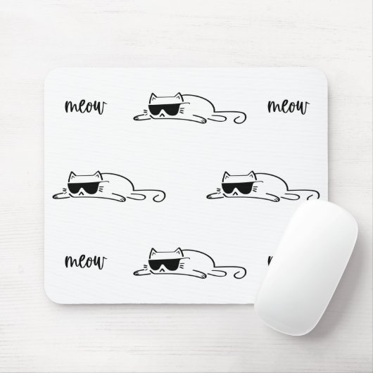 Cool Black and White Cat with Sunglasses Muismat (Met muis)