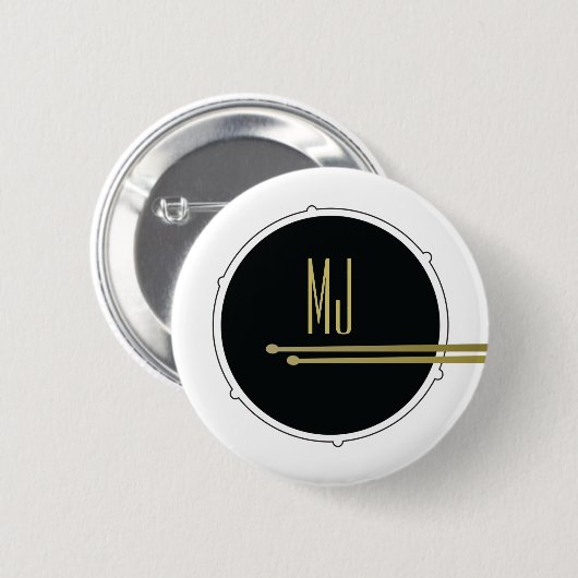 Cool Black and White Drums Rock Music Monogram Ronde Button 5,7 Cm (Voorkant /achterkant)