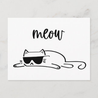Cool black and white meow cat with sunglasses briefkaart