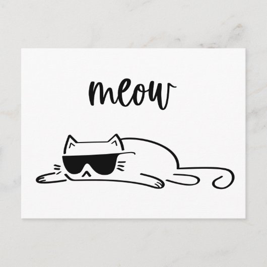 Cool black and white meow cat with sunglasses briefkaart (Voorkant)