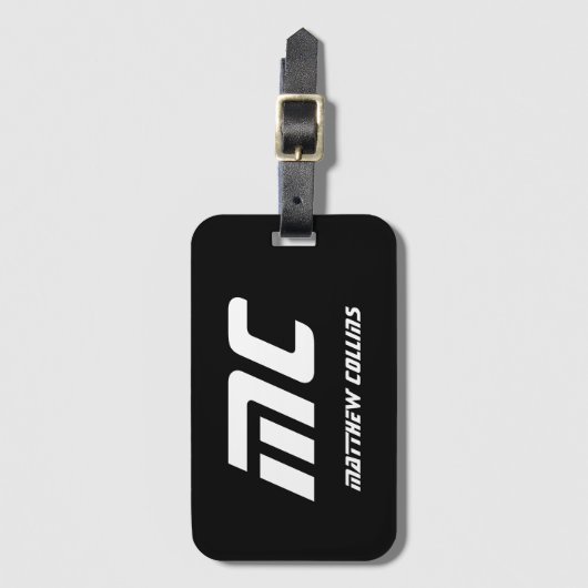 Cool Black and White Personalized Sport Monogram Bagagelabel (Voorkant (verticaal))