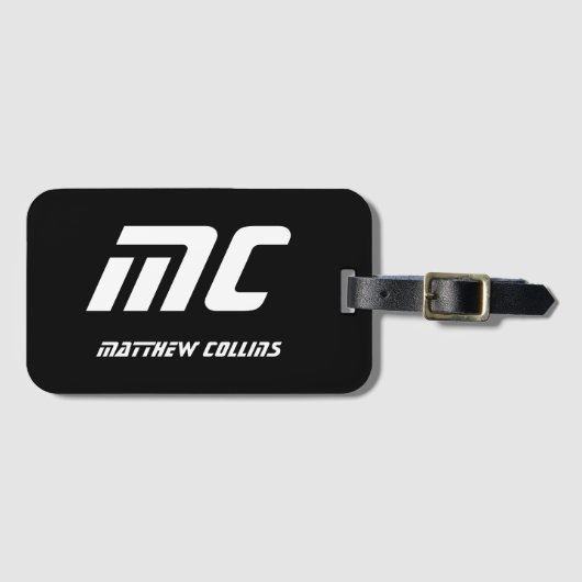 Cool Black and White Personalized Sport Monogram Bagagelabel (Voorkant (horizontaal))