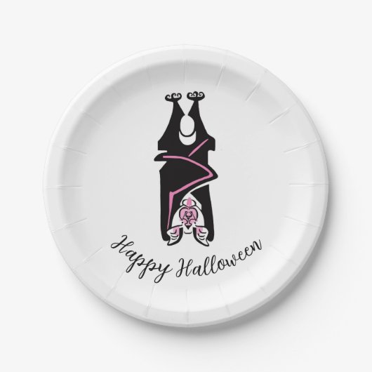 Cool Black BAT - Happy Halloween - Feest Papieren Bordje (Voorkant)