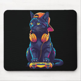 Cool Black Cat Gamer Halloween Muismat