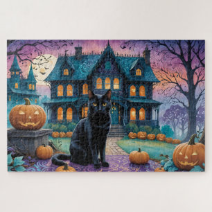 Cool Black Cat, Jack O Lanterns, Spooky House Legpuzzel
