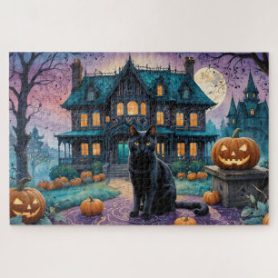Cool Black Cat, Jack O Lanterns, Spooky House Legpuzzel