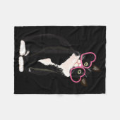 Cool Black Cat Kitten Red Heart Gles Happy Valenti Fleece Deken (Voorkant (Horizontaal))