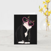 Cool Black Cat Kitten Red Heart Gles Happy Valenti Kaart (Gele Bloem)