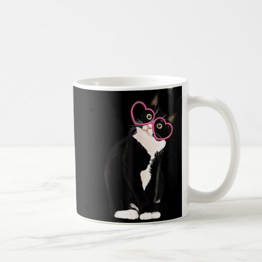 Cool Black Cat Kitten Red Heart Gles Happy Valenti Koffiemok (Rechts)