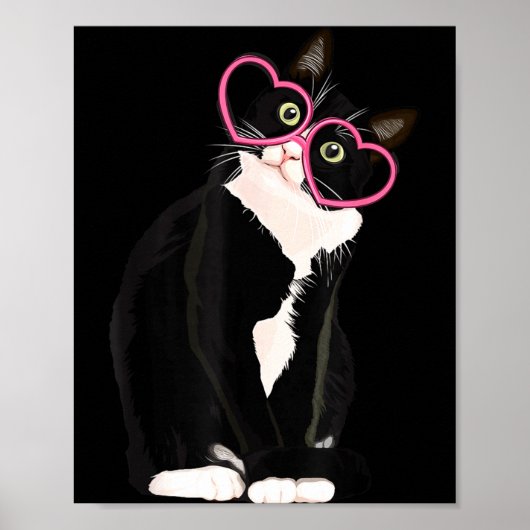 Cool Black Cat Kitten Red Heart Gles Happy Valenti Poster (Voorkant)