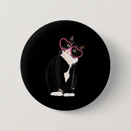 Cool Black Cat Kitten Red Heart Gles Happy Valenti Ronde Button 5,7 Cm (Voorkant)