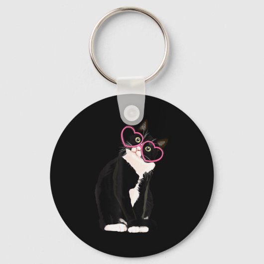 Cool Black Cat Kitten Red Heart Gles Happy Valenti Sleutelhanger (Voorkant)