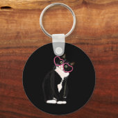 Cool Black Cat Kitten Red Heart Gles Happy Valenti Sleutelhanger (Voorkant)