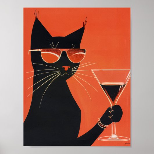 Cool Black Cat met zonnebril Drink van een Mok Poster (Voorkant)