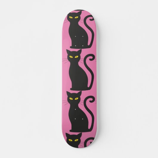 COOL BLACK CAT PINK SKATEBOARD (Voorkant)