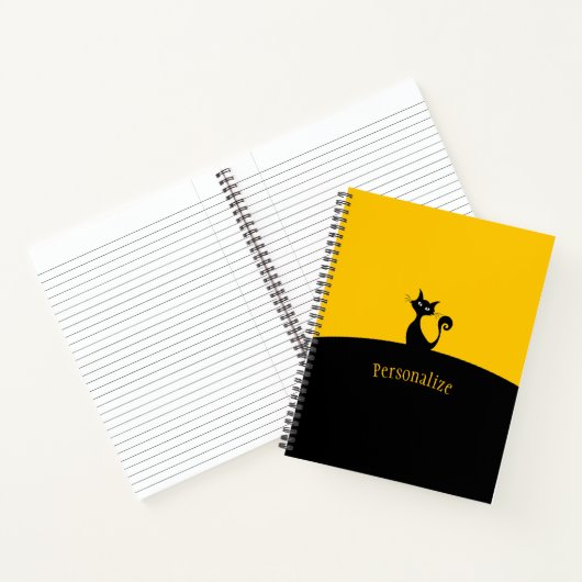 Cool Black Cat Yellow & Black Personalize Notitieboek (Binnen)