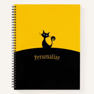 Cool Black Cat Yellow & Black Personalize Notitieboek
