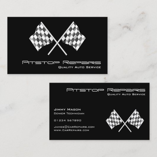 Cool Black Checkered Flag Visitekaartje (Voorkant / Achterkant)