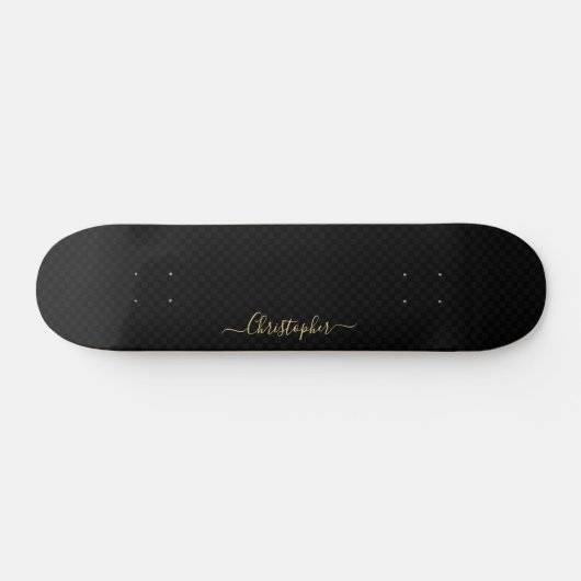 Cool Black Checkered Pattern Gold Monogram onderte Persoonlijk Skateboard (Horizontaal)