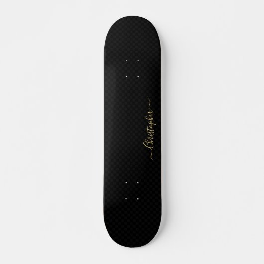 Cool Black Checkered Pattern Gold Monogram onderte Persoonlijk Skateboard (Voorkant)